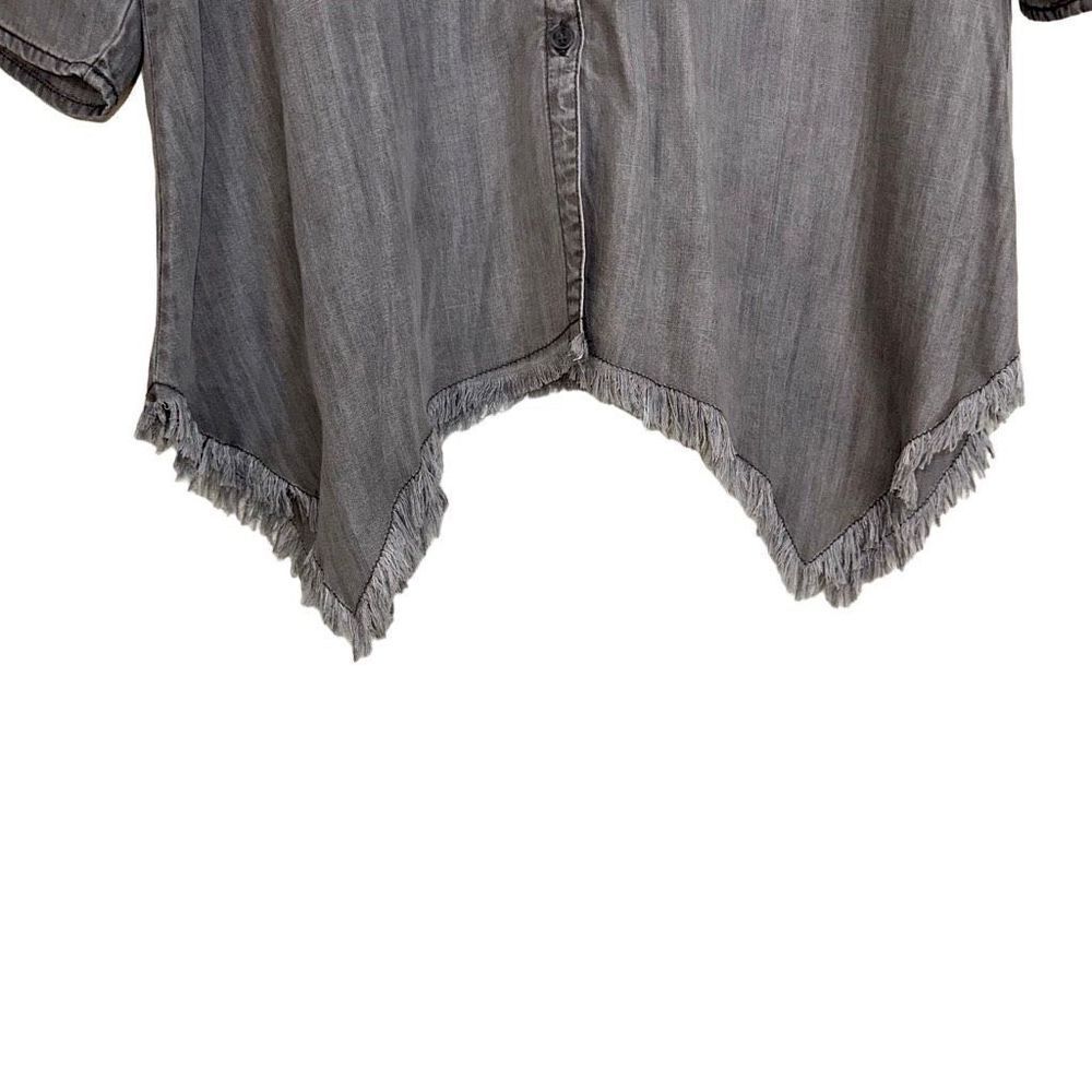 Hester’s & Orchard Womens Gray Tencel Top Medium Button Front Raw Sharkbite Hem - Picture 5 of 11